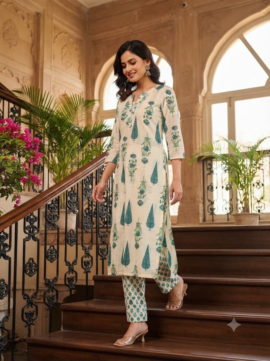 Jaipuri Discharge Print Kurti Set