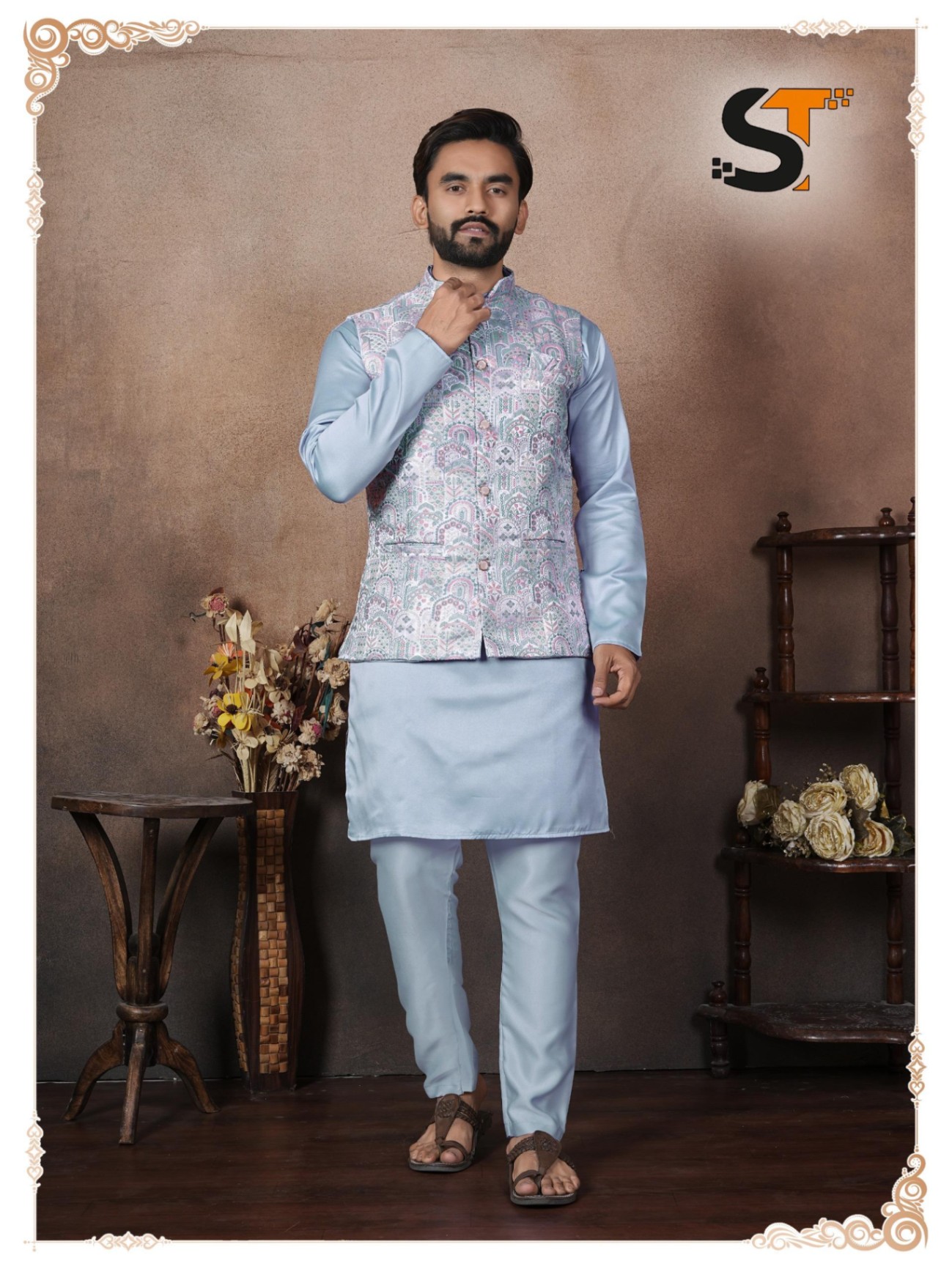 Groom Kurta Koti Pyjama Set