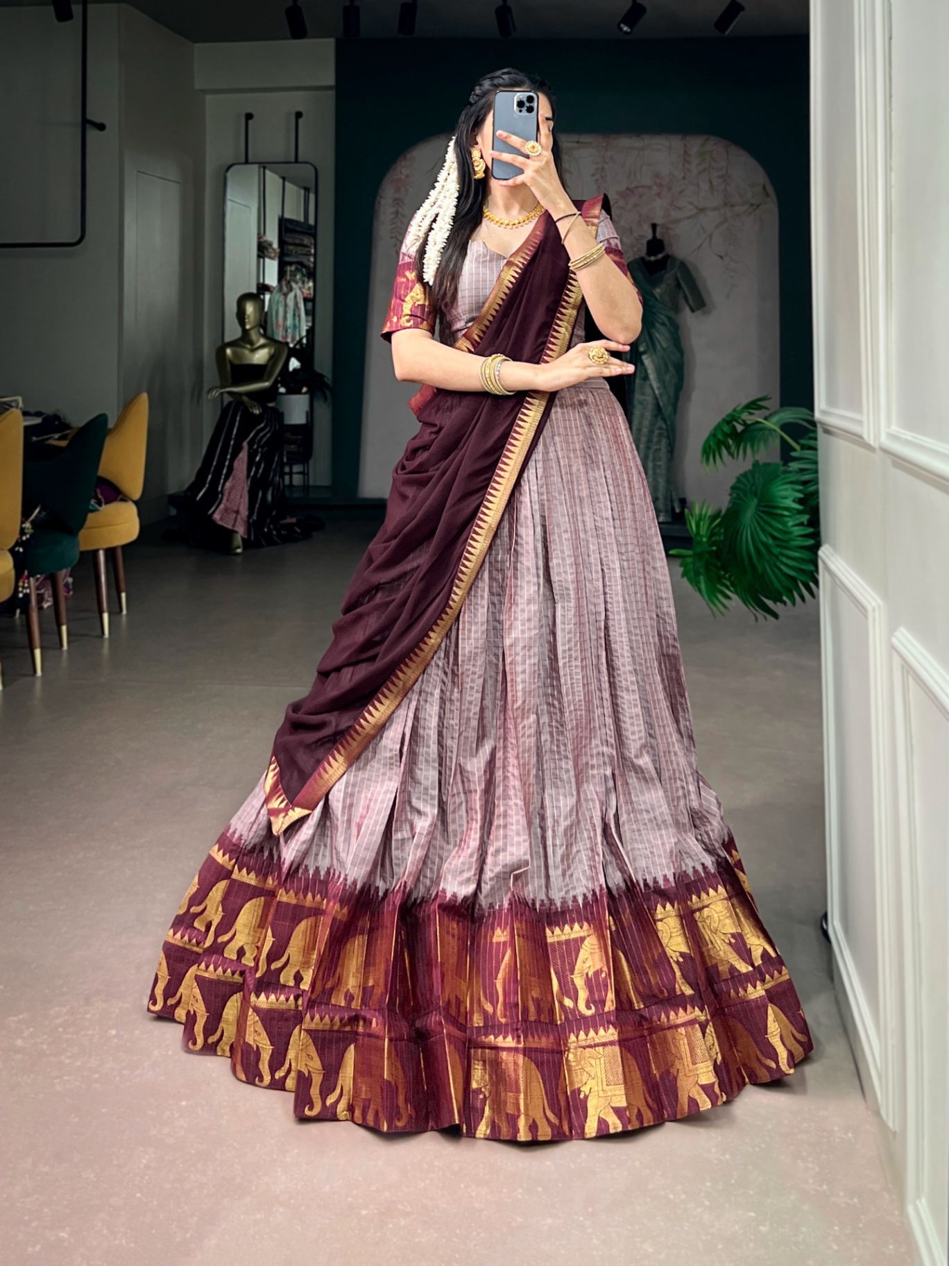 Onam Poly Cotton Zari Lehenga