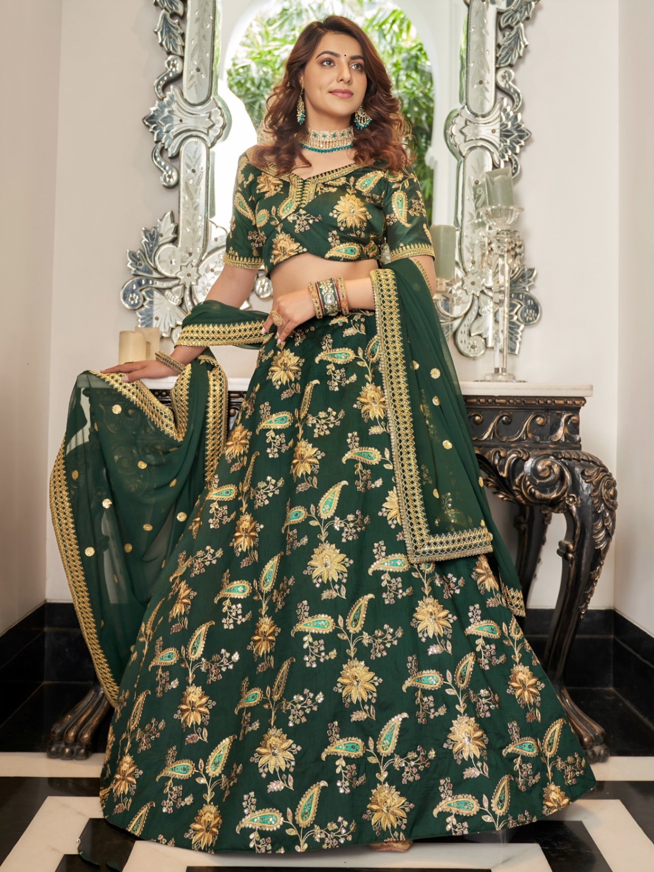 Bottle Green Lehenga Choli