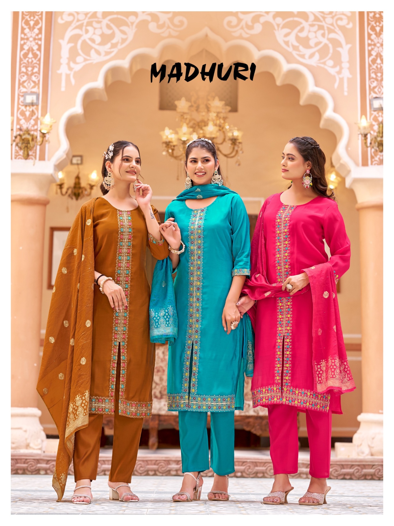Madhuri Chanderi Embroidery Kurti Set