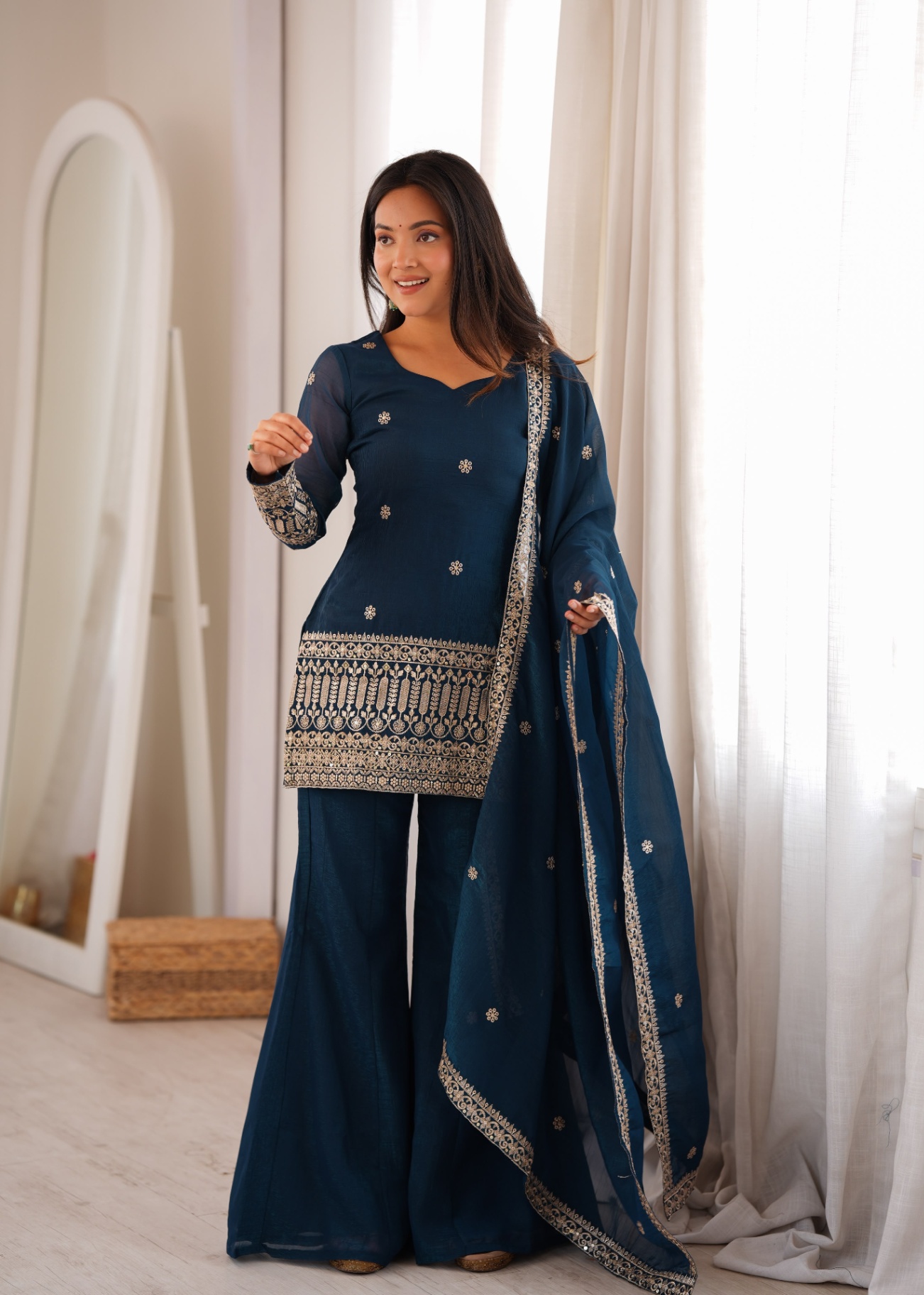 Crunchy Silk Embroidered Kurta Set