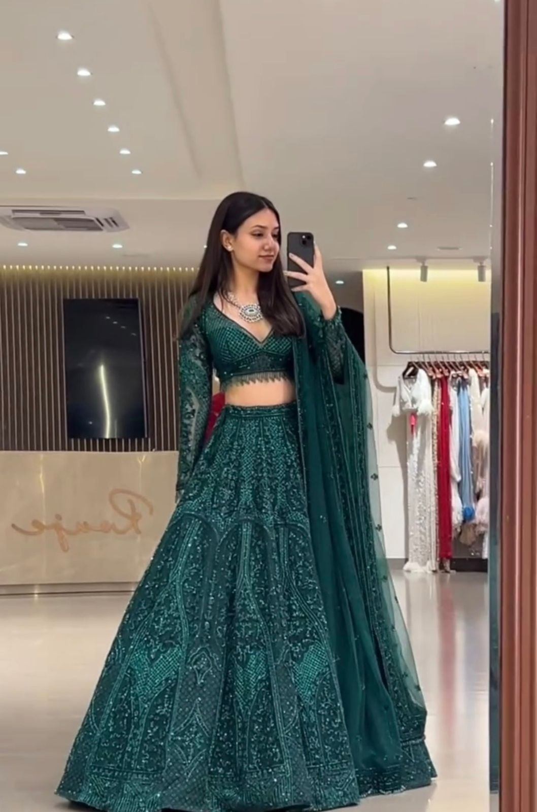 Green Net Lehenga Set