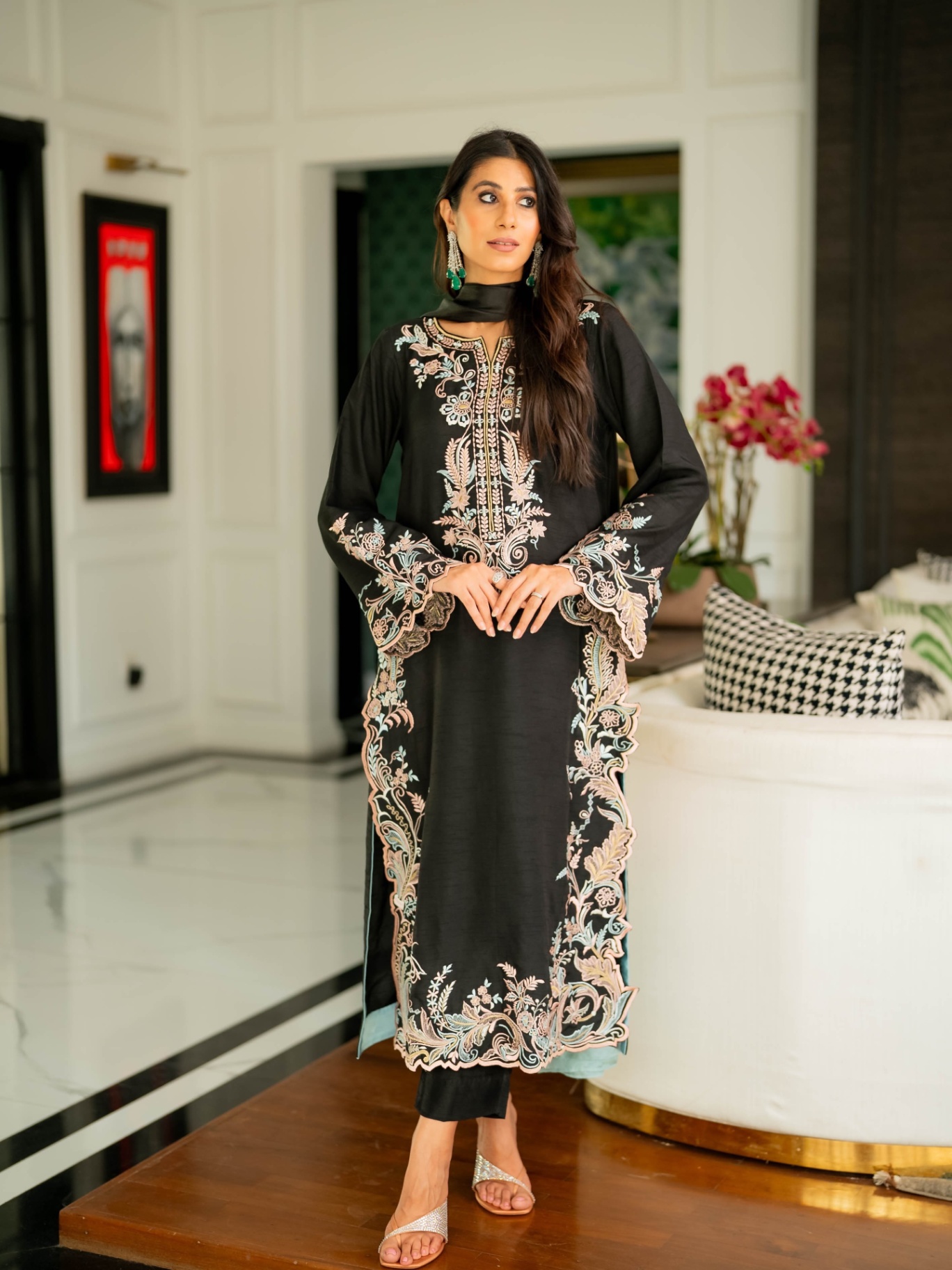 Satin Rayon Long Kaftan Set