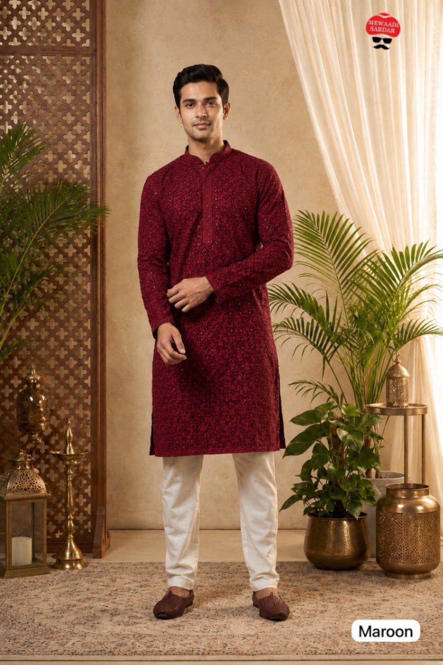 Chikankari Schiffli Gents Kurta Set