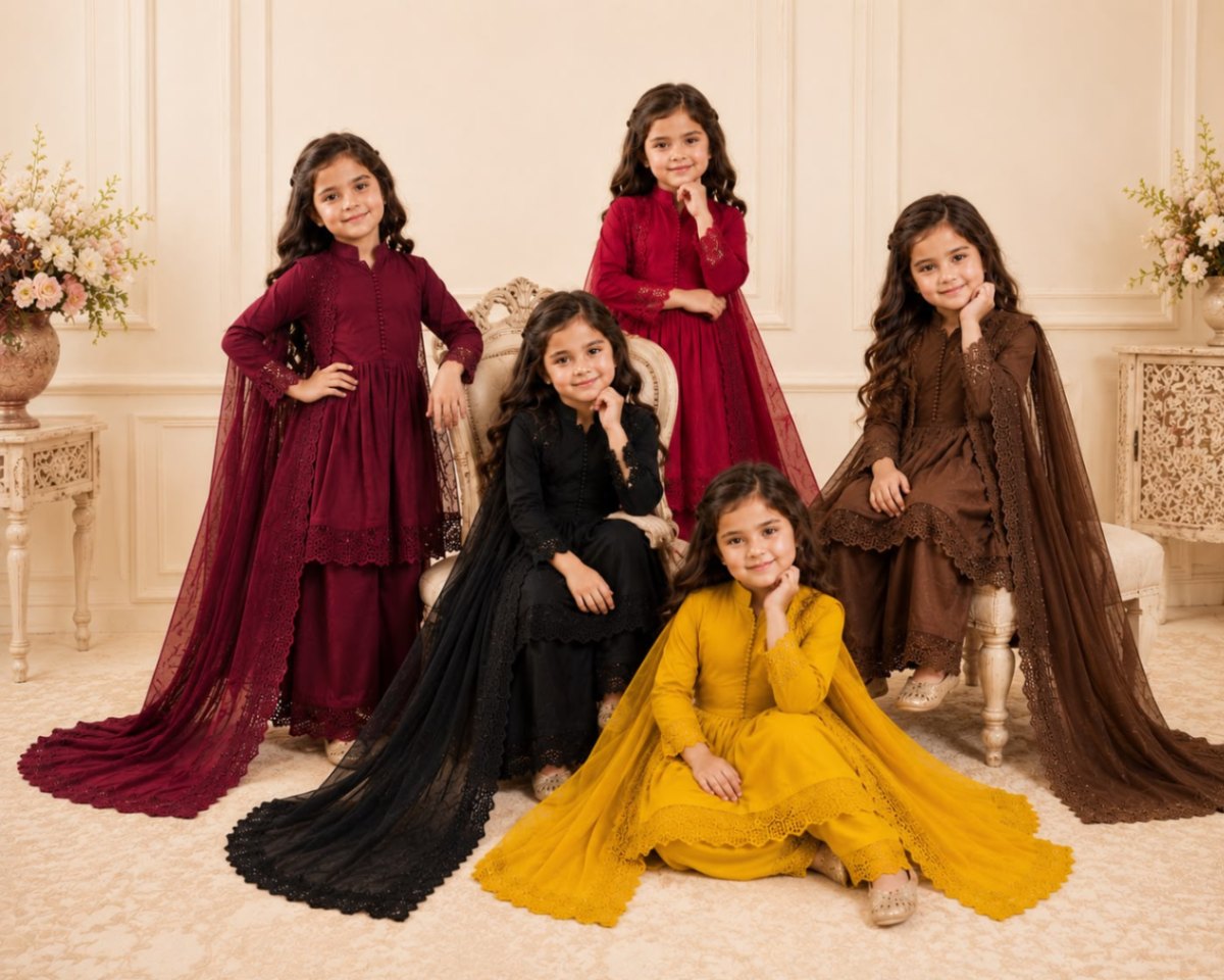Kids Gown Set Full Stitched