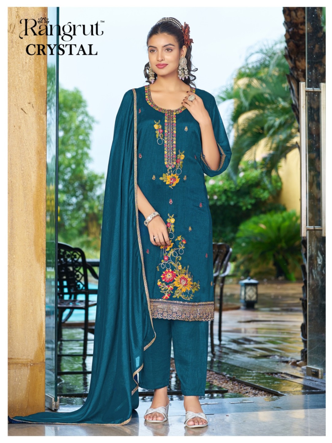 Crystal Vichitra Embroidery Kurti Set