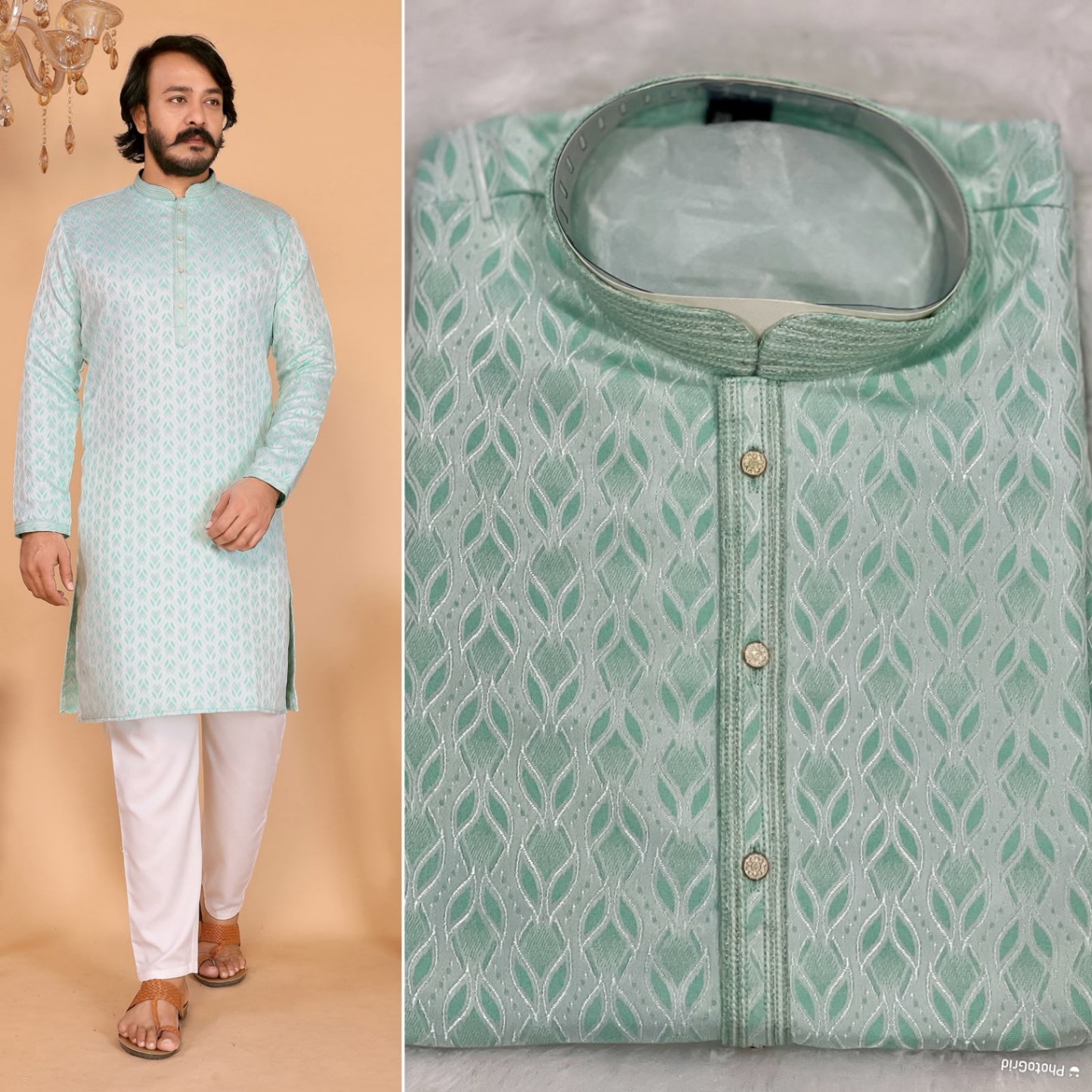 Men's Jacquard Silk Kurta Set