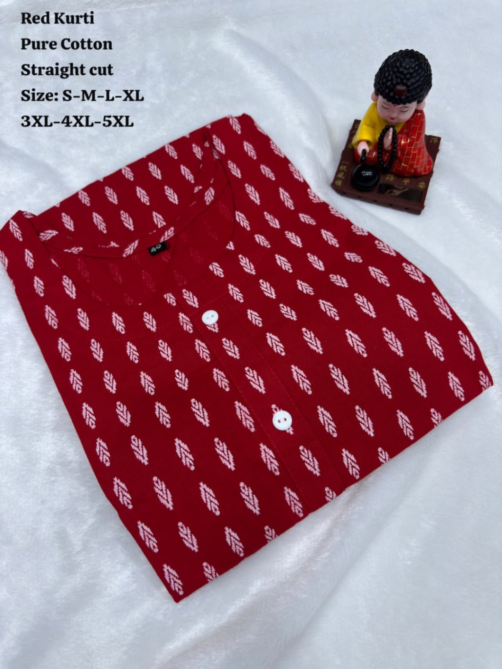 Red Cotton Straight Kurti