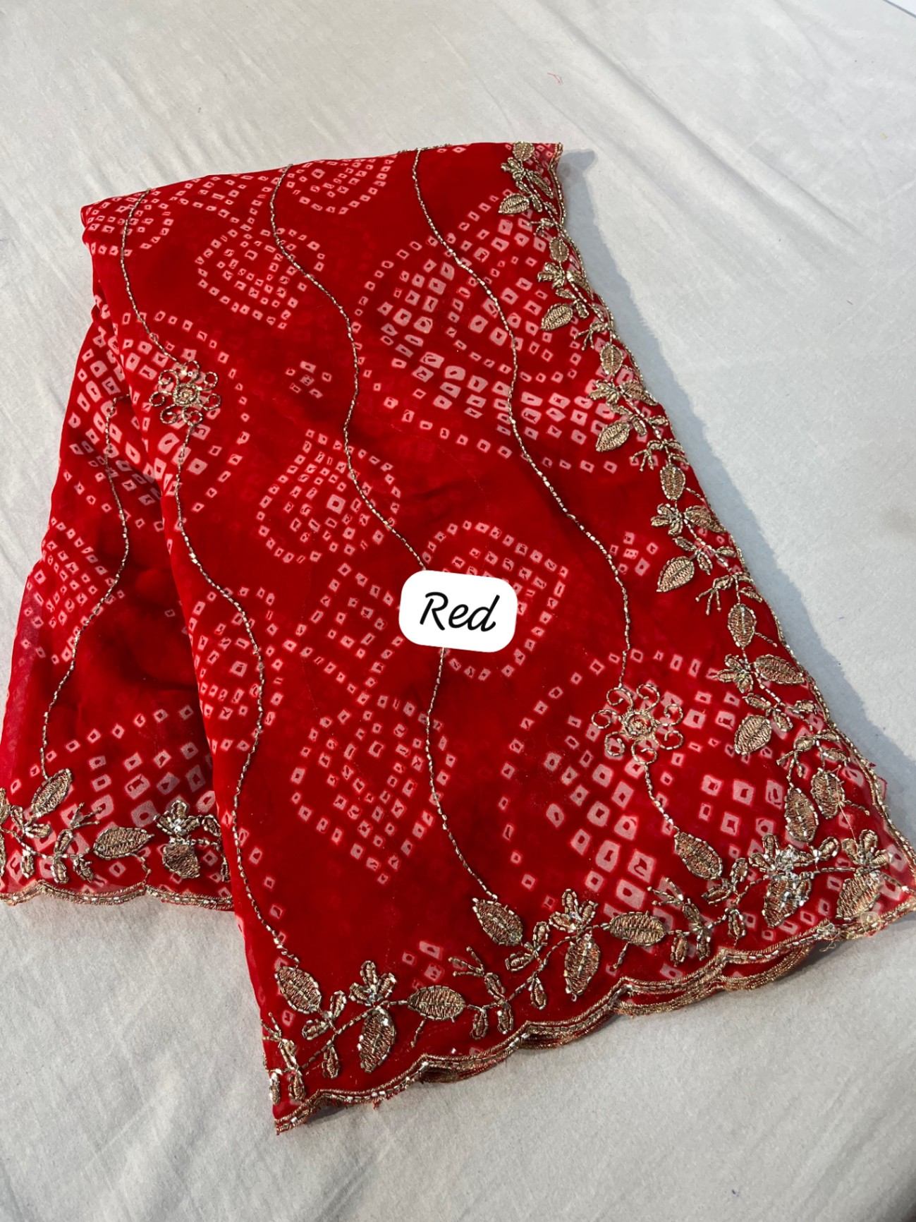 Georgette Bandhej Zari Saree