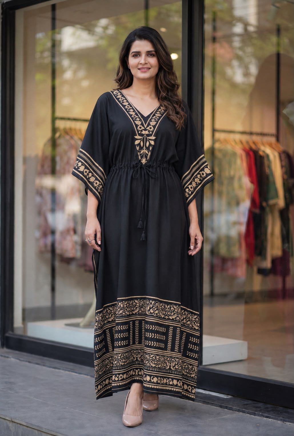 French Crepe Printed Long Kaftan