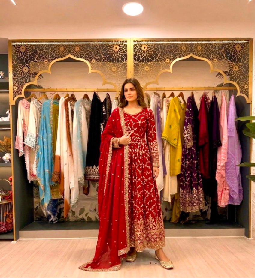 Chinon Silk Anarkali Gown Set