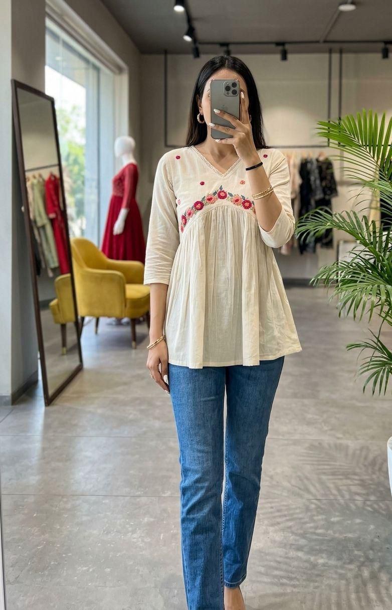  Hand Embroidered Khadi Kurti