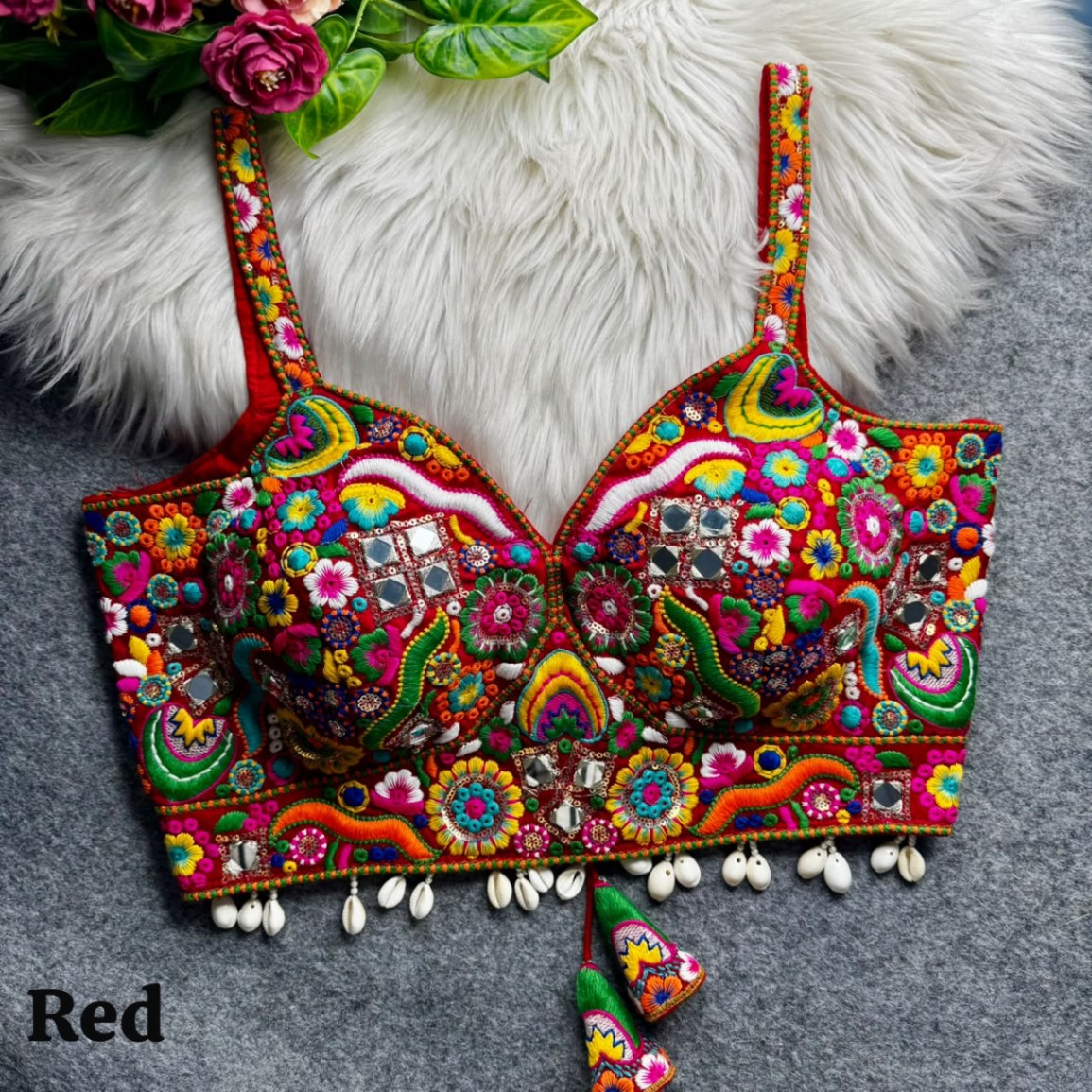 Navratri Heavy Mirror Spaghetti Blouse