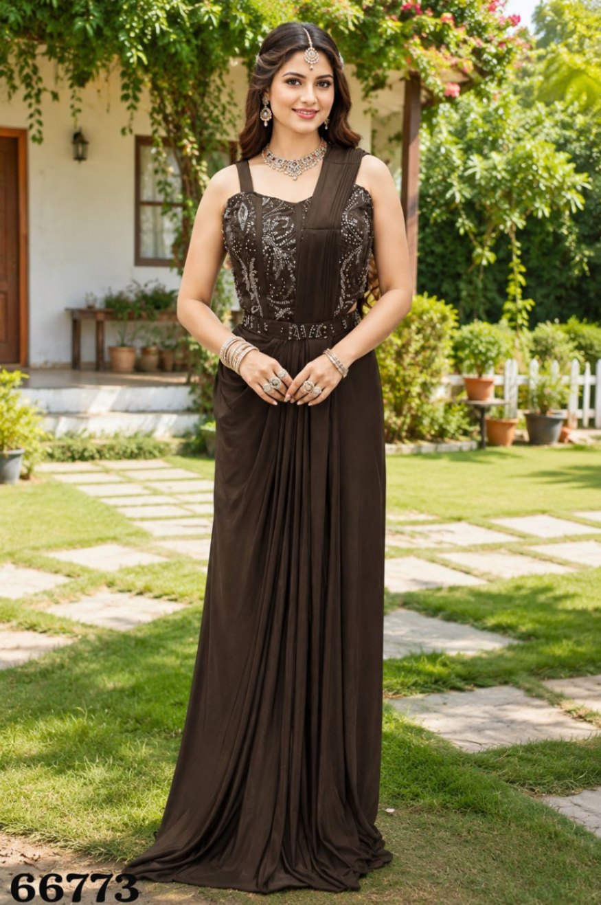  Lycra Gown Saree Set