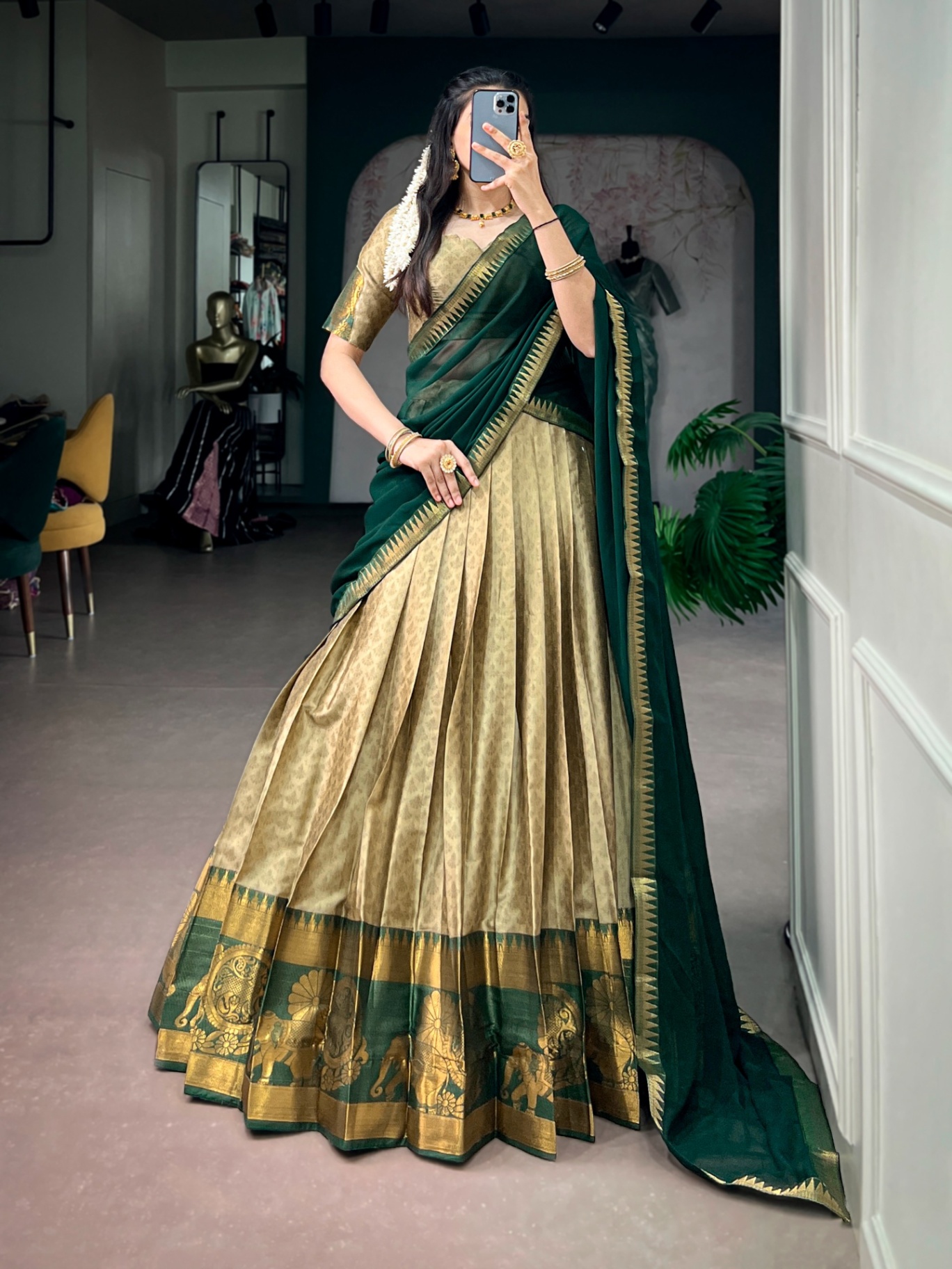 Poly Cotton Zari Weaving Lehenga